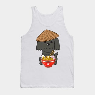 Funny Black Dog Eating Noodles Tank Top